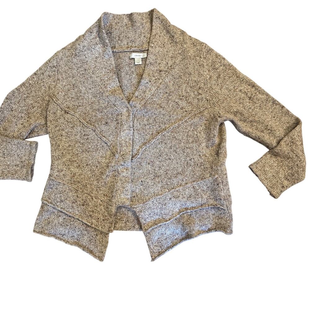 CJ Banks 1X Cardigan Sweater Beige Marled Knit Asymetrical Hem